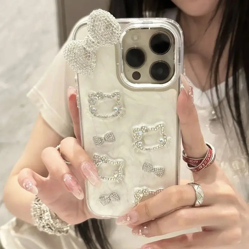 Anime Diamond Three-dimensional Chain Phone Case for IPhone 11 12 13 14 15 Pro Max Plus 16Pro Shockproof Cover Gifts