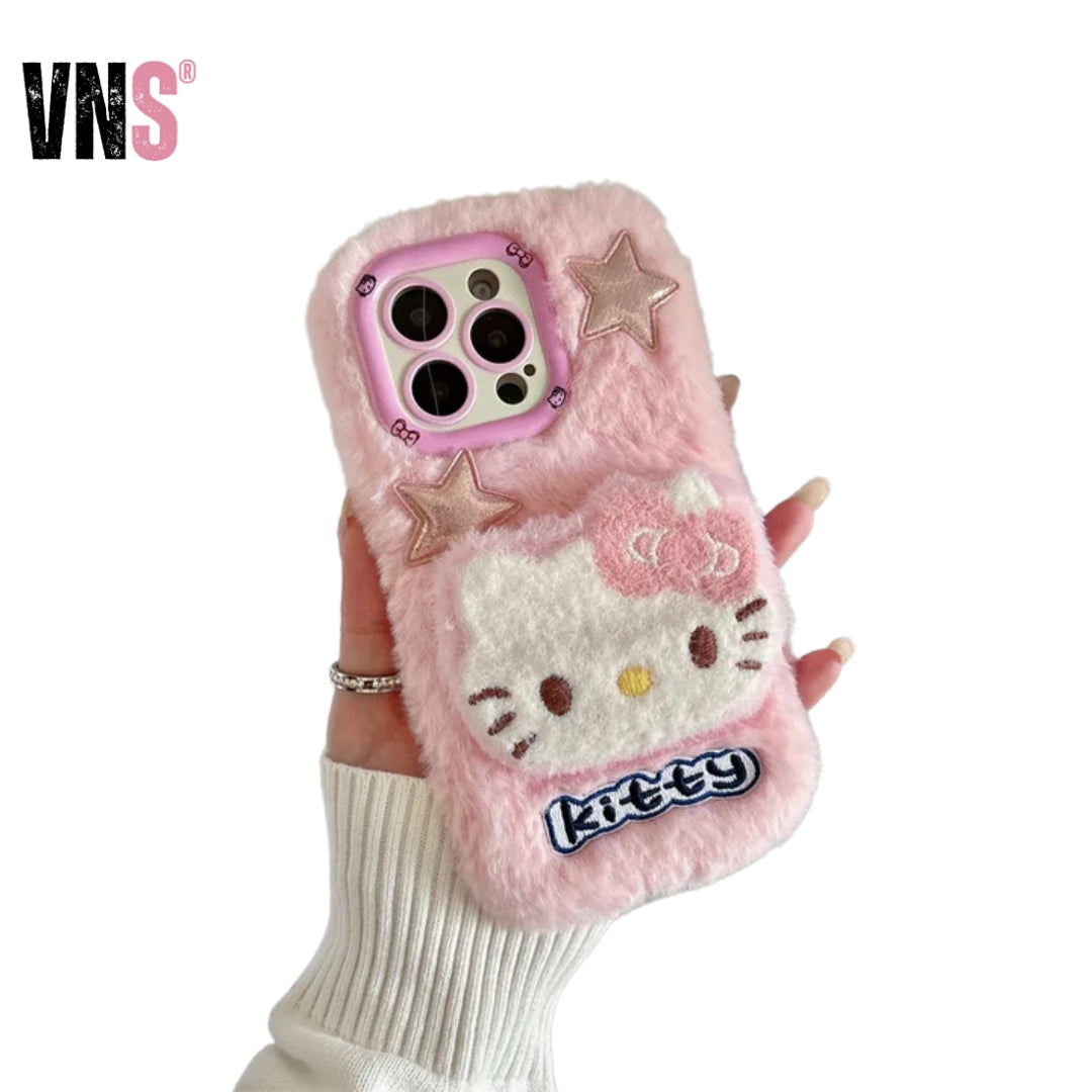 Camera Holder Stand Shockproof Phone Case For iPhone 11 12 13 14 15 16 Pro Max Plus Bumper Cute 3D Fur Fluffy Cover