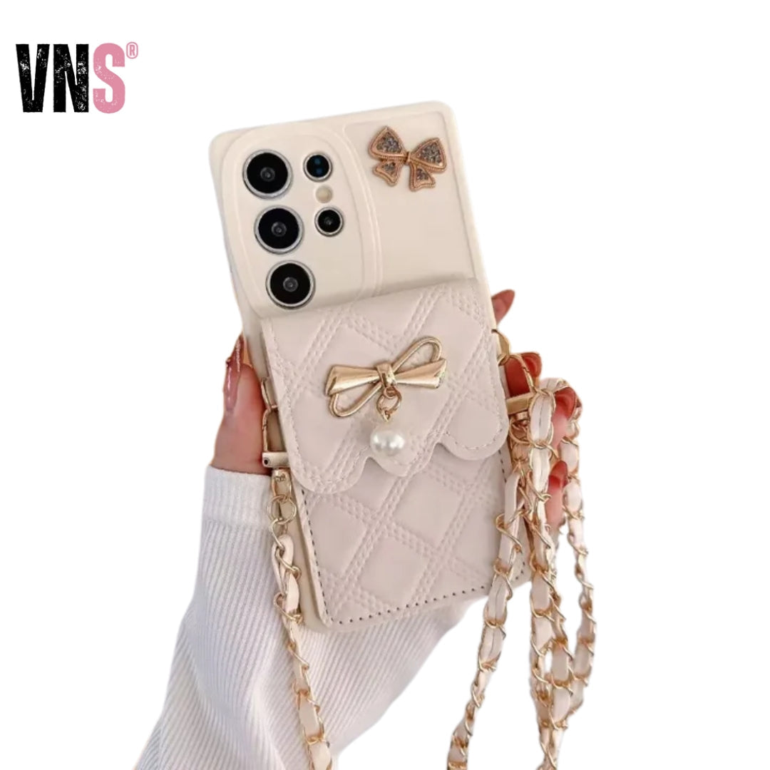 3D Bowknot Crossbody Card Holder Wallet Phone Case For Samsung Galaxy S25 Ultra S24 S23 S21 S20 FE S22+ Plus Note 20 Soft Cover