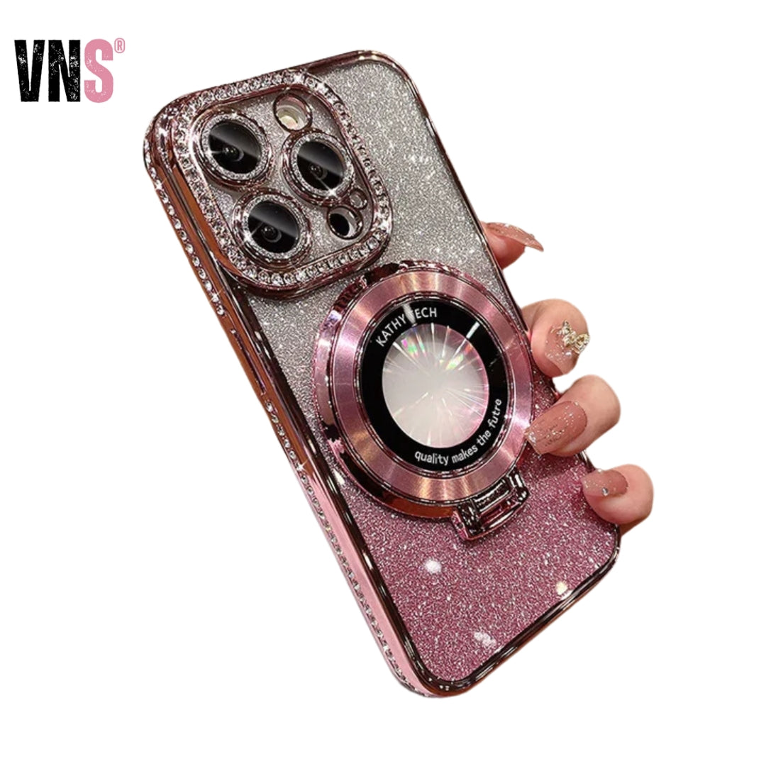 Luxury Plating For Magsafe Magnetic Stand Holder Glitter Diamond Case For iPhone 16 15 11 12 13 14 Pro Max Soft Silicone Cover