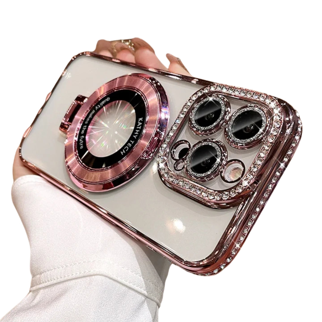 Luxury Plating For Magsafe Magnetic Stand Holder Glitter Diamond Case For iPhone 16 15 11 12 13 14 Pro Max Soft Silicone Cover