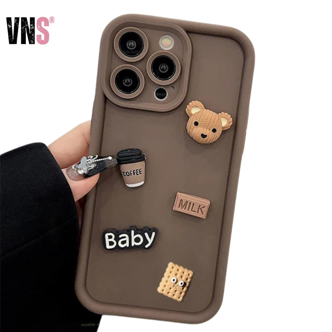 Case For iPhone 15 12 11 13 14 Pro Max 16 Pro 7 8 Plus X XS XR 15pro Cases Soft Matte Cover Cute 3D Bear Coffee Cartoon Silicone
