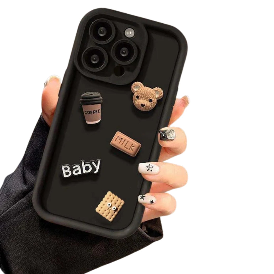 Case For iPhone 15 12 11 13 14 Pro Max 16 Pro 7 8 Plus X XS XR 15pro Cases Soft Matte Cover Cute 3D Bear Coffee Cartoon Silicone