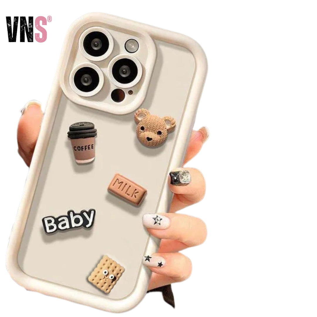 Case For iPhone 15 12 11 13 14 Pro Max 16 Pro 7 8 Plus X XS XR 15pro Cases Soft Matte Cover Cute 3D Bear Coffee Cartoon Silicone