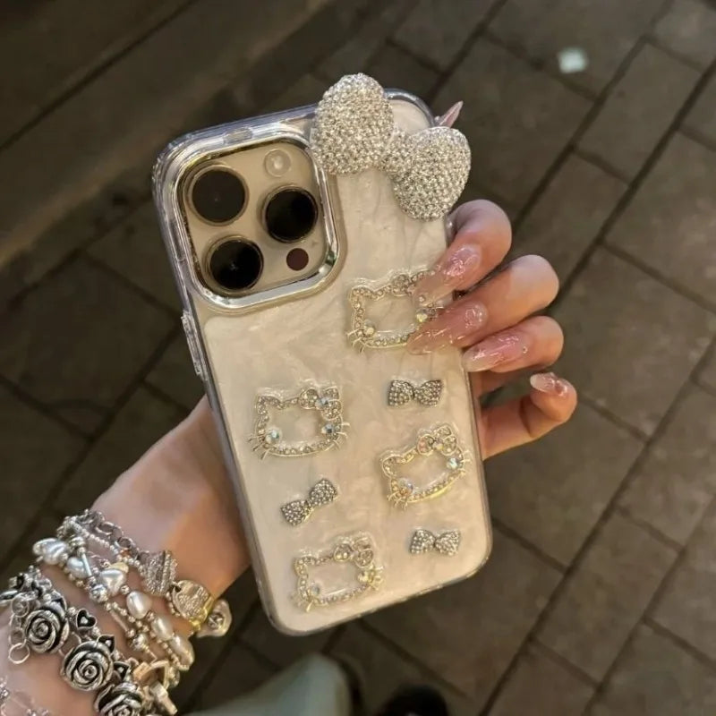 Anime Diamond Three-dimensional Chain Phone Case for IPhone 11 12 13 14 15 Pro Max Plus 16Pro Shockproof Cover Gifts