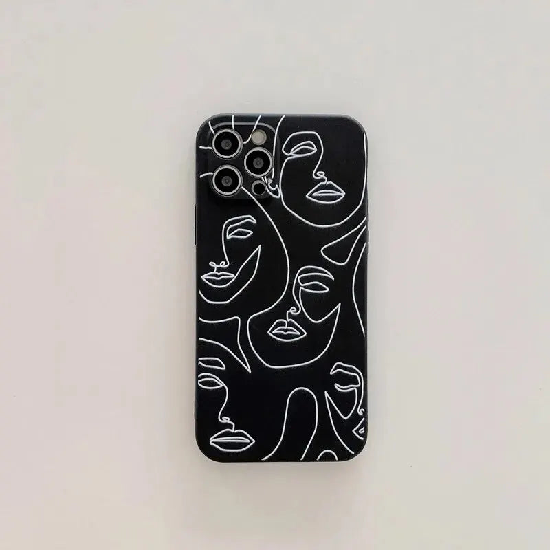 Luxury Soft Silicone Case for iPhone 13 12 11 Pro Max X XR XS 7 8 Plus SE 2020 Art Human Face Abstract Geometry Line Phone Cover