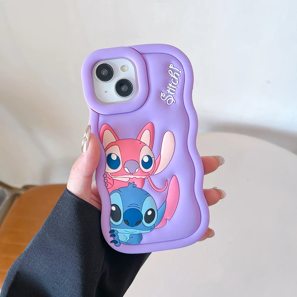 Case for iPhone X XS XR 11 12 13 Pro 14 Plus 15 Pro Max 3D Cartoon Silicon Wave Side Soft Phone Case