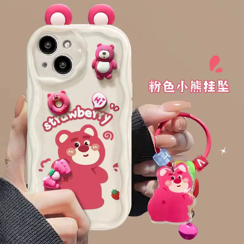 Cartoon Phone Case for iPhone 15 14 Pro Max 13 Mini 12 11 X XS XR 7 8 Plus Wave TPU With Pendant Cover
