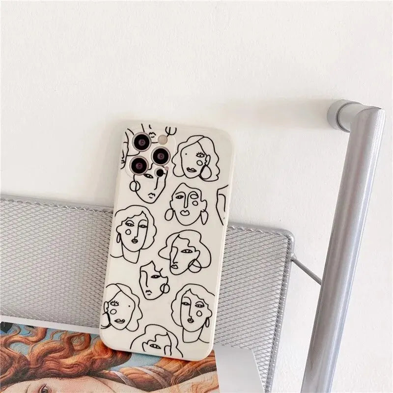 Luxury Soft Silicone Case for iPhone 13 12 11 Pro Max X XR XS 7 8 Plus SE 2020 Art Human Face Abstract Geometry Line Phone Cover