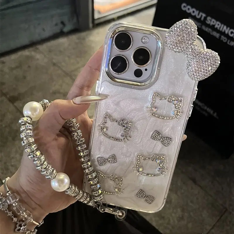 Anime Diamond Three-dimensional Chain Phone Case for IPhone 11 12 13 14 15 Pro Max Plus 16Pro Shockproof Cover Gifts