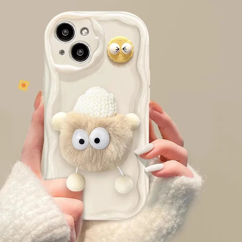 3D Fluffy Plush Briquettes Phone Case For Samsung Galaxy A54 A34 A24 A14 A13 A53 A33 A73 A23 A52 A52S A32 A22 A12 A51 A71 Cover
