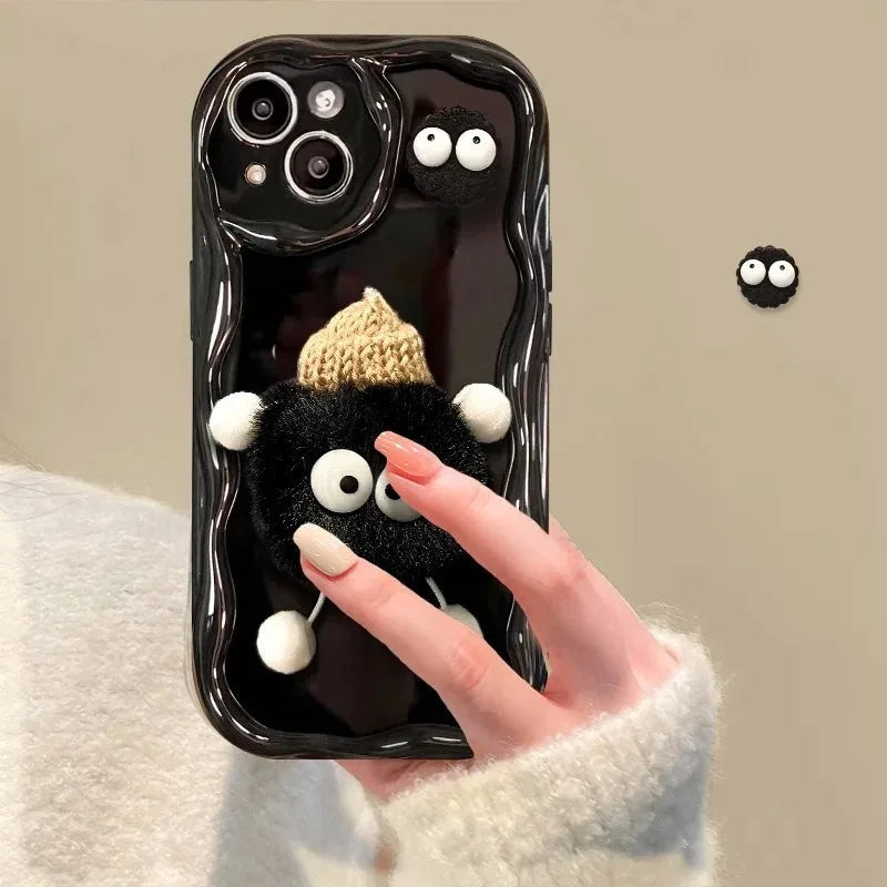 3D Fluffy Plush Briquettes Phone Case For Samsung Galaxy A54 A34 A24 A14 A13 A53 A33 A73 A23 A52 A52S A32 A22 A12 A51 A71 Cover