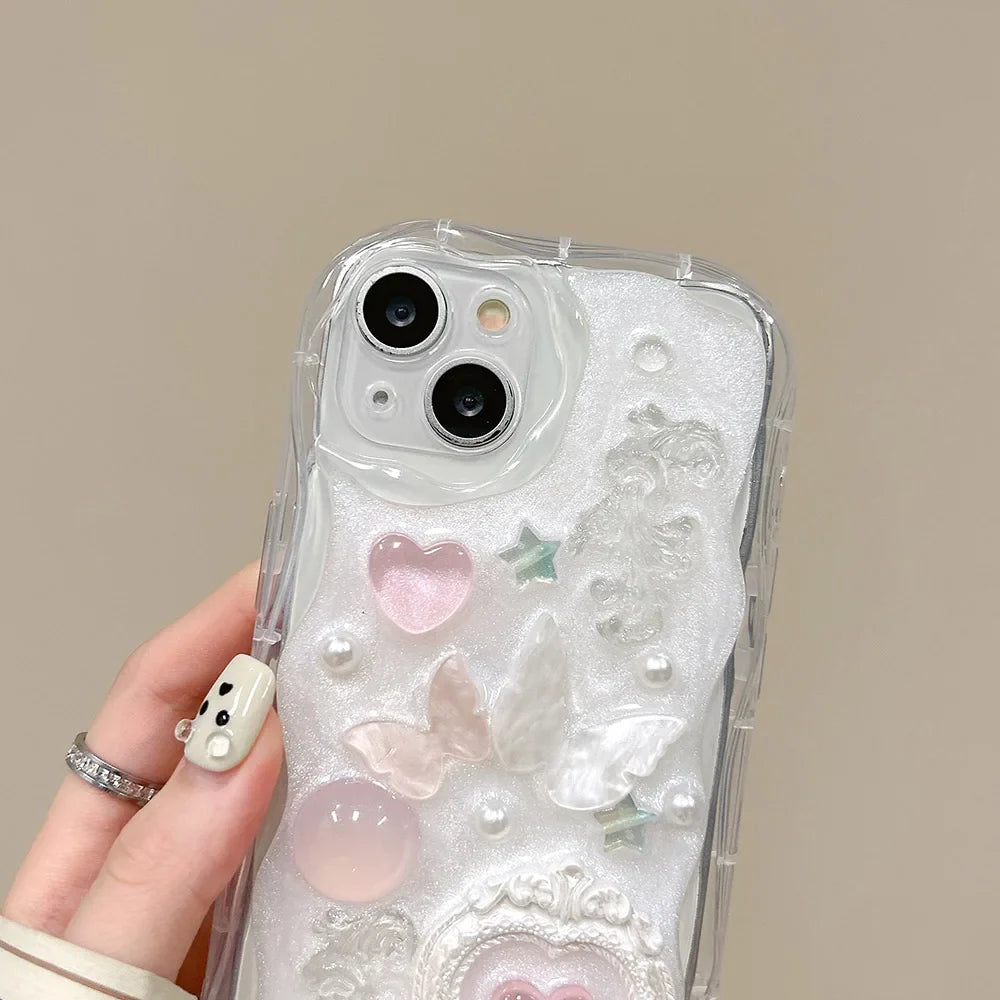 3D Butterfly Cartoon Heart Phone Case For iPhone 16 15 14 13 12 Pro Max Luxurious Lovely Soft Shockproof Back Cover