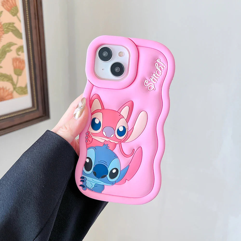 Case for iPhone X XS XR 11 12 13 Pro 14 Plus 15 Pro Max 3D Cartoon Silicon Wave Side Soft Phone Case