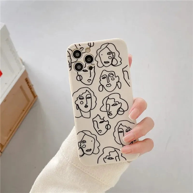 Luxury Soft Silicone Case for iPhone 13 12 11 Pro Max X XR XS 7 8 Plus SE 2020 Art Human Face Abstract Geometry Line Phone Cover