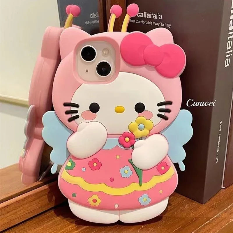 For iPhone 16 Pro Max 15 14 Plus 12 Pro 13 Mini 11 X XS XR 7 8 SE Pink Flower 3D Cartoon Silicon Soft Phone Case