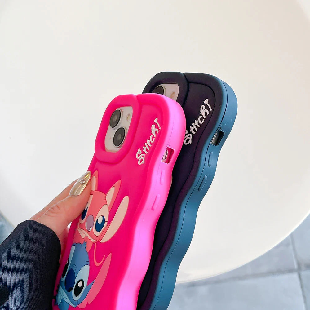 Case for iPhone X XS XR 11 12 13 Pro 14 Plus 15 Pro Max 3D Cartoon Silicon Wave Side Soft Phone Case