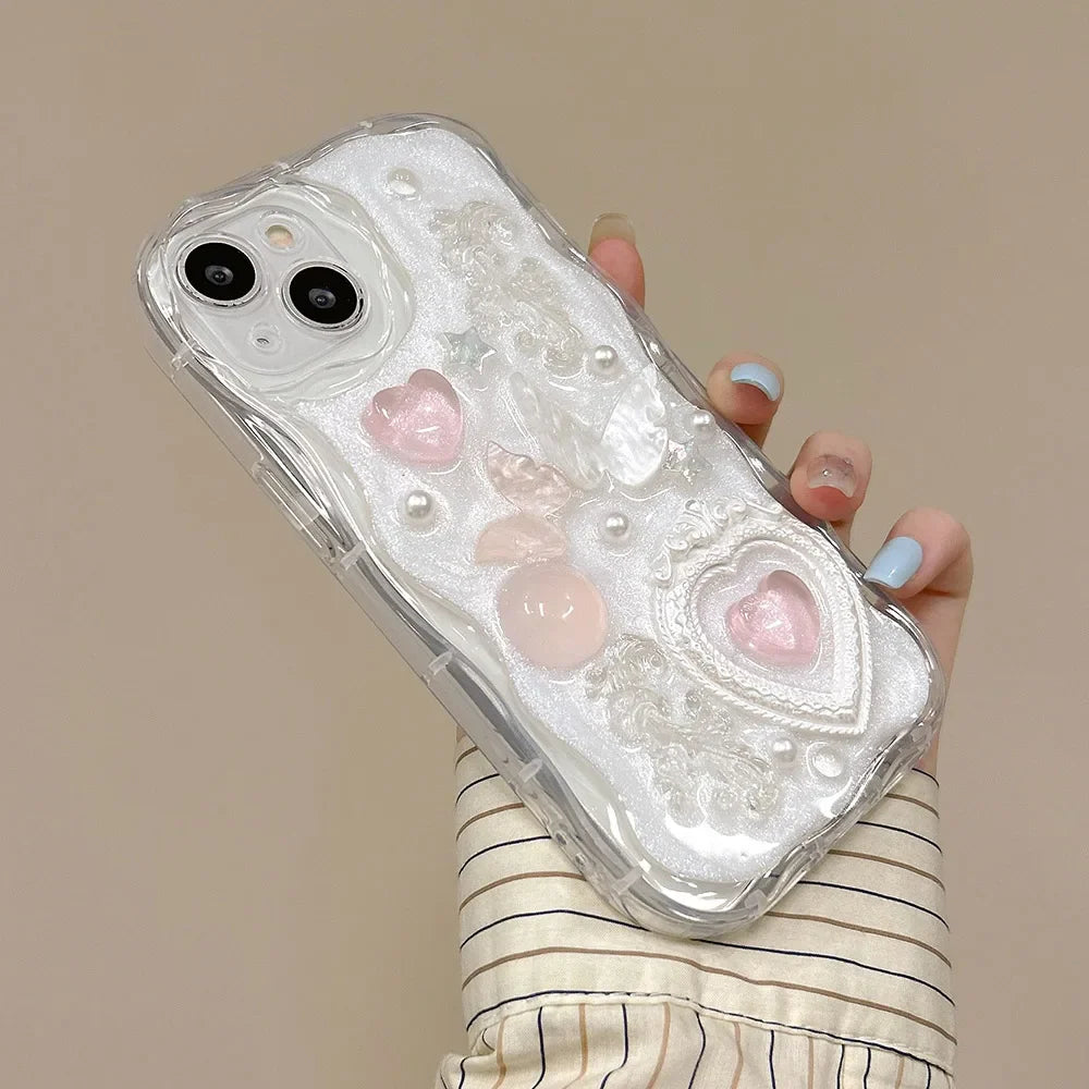 3D Butterfly Cartoon Heart Phone Case For iPhone 16 15 14 13 12 Pro Max Luxurious Lovely Soft Shockproof Back Cover