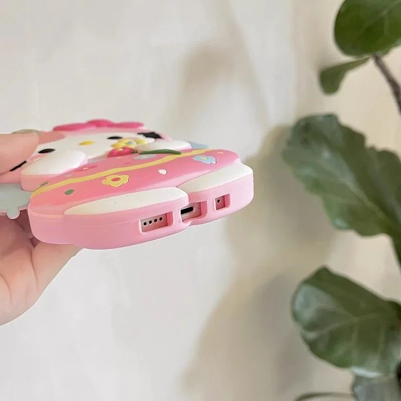 For iPhone 16 Pro Max 15 14 Plus 12 Pro 13 Mini 11 X XS XR 7 8 SE Pink Flower 3D Cartoon Silicon Soft Phone Case