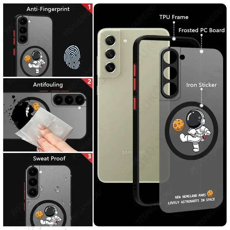 Magnetic For Magsafe Astronaut Case For Samsung Galaxy S23 S22 Ultra S22 Plus S21 S20 FE S24 Ultra Slim Hard PC Back S25 Cover