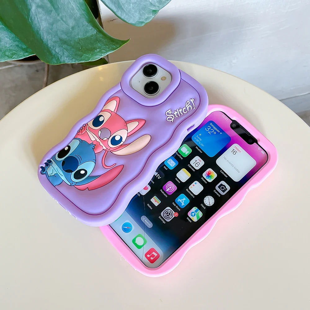 Case for iPhone X XS XR 11 12 13 Pro 14 Plus 15 Pro Max 3D Cartoon Silicon Wave Side Soft Phone Case