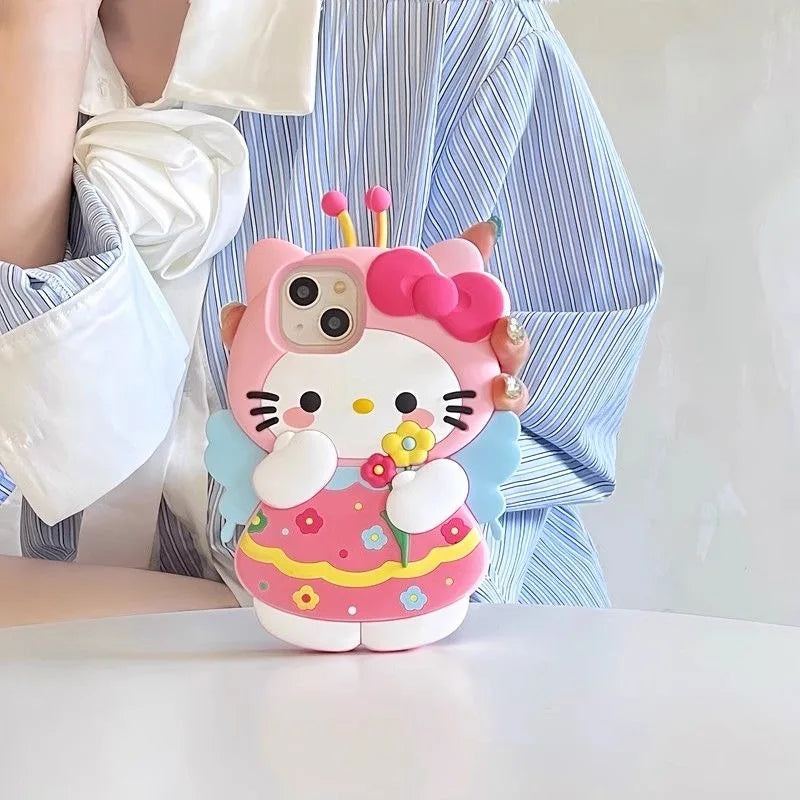 For iPhone 16 Pro Max 15 14 Plus 12 Pro 13 Mini 11 X XS XR 7 8 SE Pink Flower 3D Cartoon Silicon Soft Phone Case