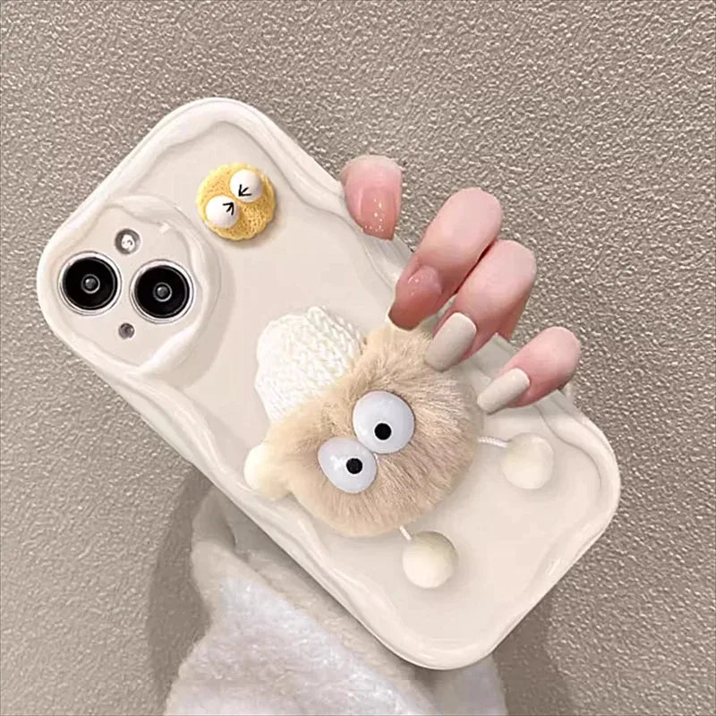 3D Fluffy Plush Briquettes Phone Case For Samsung Galaxy A54 A34 A24 A14 A13 A53 A33 A73 A23 A52 A52S A32 A22 A12 A51 A71 Cover