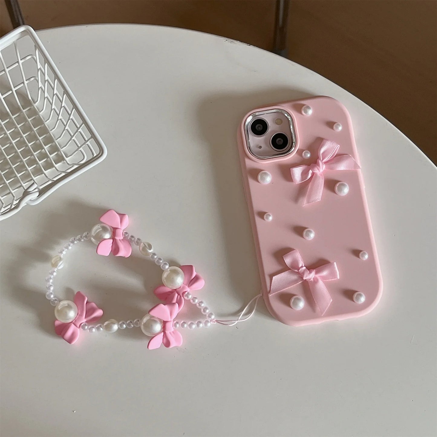 For iPhone 15 14 13 12 11 Pro Max Case 3D Pearl Bowknot Drop-proof Silicone Protective Cover