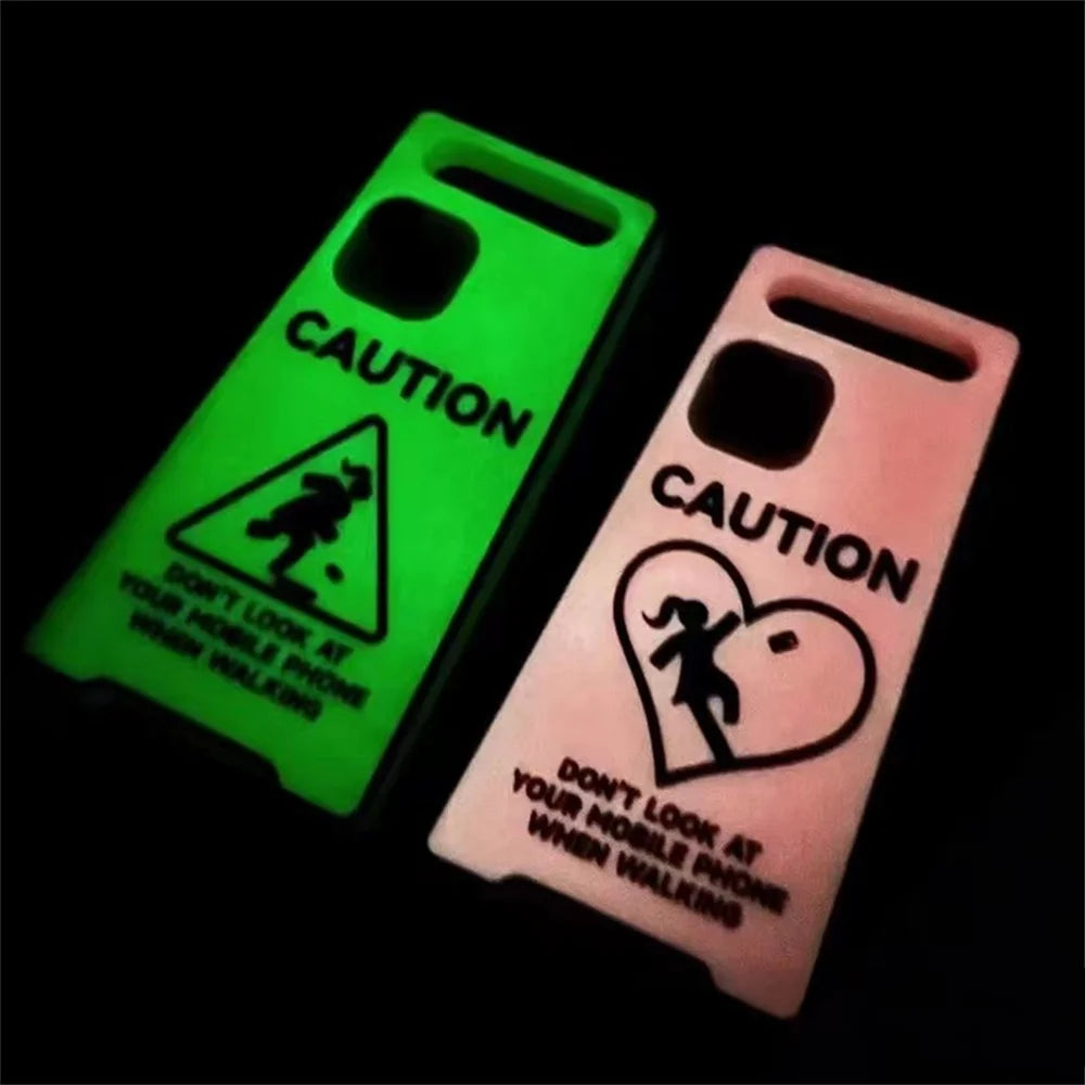 Glow-In-The-Dark Creative Funny Warning Sign Phone Case For iPhone16 15 13 14 12 11ProMax Lovely Street Fashion Soft Back Cover